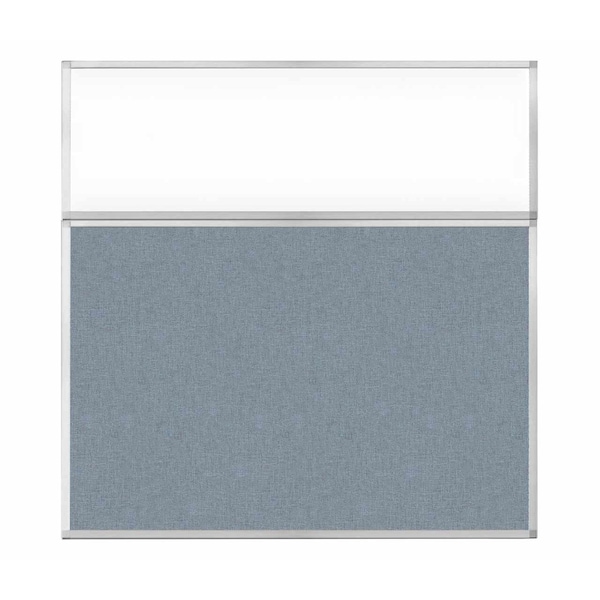 Hush Panel Configurable Cubicle Partition 6' x 6' W/ Window Powder Blue Fabric Clear Window
